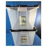 (2) Greenmade 12-Gallon Instaview Flip-Top storage tote in black and clear.