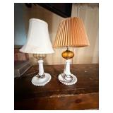 Vintage Hobnail Milk Glass & Amber Glass Table Lamps – Matching Pair w/ Shades