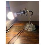 Glass Boudoir Lamp Clear Pressed Glass Base Brass Arm Accent Light