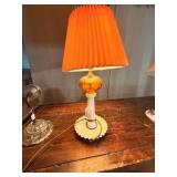 Vintage Hobnail Milk Glass & Amber Glass Table Lamps – Matching Pair w/ Shades