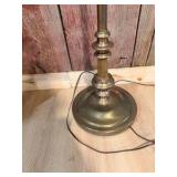 Brass Tone Floor Lamp w/ Round Weighted Base – Mid Century Traditional Style