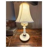 Vintage Hobnail Milk Glass & Amber Glass Table Lamps – Matching Pair w/ Shades