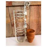 White Metal Ivy Plant Stand w/ 4 Terracotta Pots – Garden Patio Decor