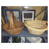 Mixed Home Decor Lot With Wicker Baskets, Frames, Crates & Home Sign