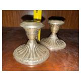 Pair Weighted Sterling Silver Candlesticks Fluted Base 3.5in Vintage