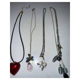 Mixed Costume Jewelry Necklace Lot Hearts Beads Pendants 8 Pc Good