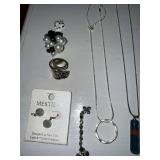 Mixed Fashion Jewelry Lot Necklaces Rings Earrings Rhinestone Silver Tone