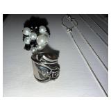 Mixed Fashion Jewelry Lot Necklaces Rings Earrings Rhinestone Silver Tone