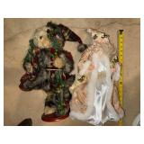 Christmas Bear & Victorian Santa Figure Decor Pair 18in-20in Good