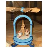 Vintage Wooden Christmas Pyramid Angel Carousel Blue 8in Good