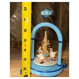 Vintage Wooden Christmas Pyramid Angel Carousel Blue 8in Good