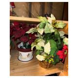 Lot of 4 Artificial Poinsettia Christmas Floral Arrangements Pots Basket
