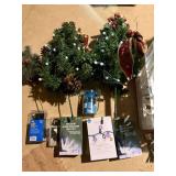 Christmas Decor Lot w/ 2 Tabletop Trees & String Lights Mixed Brands