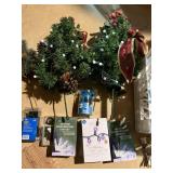 Christmas Decor Lot w/ 2 Tabletop Trees & String Lights Mixed Brands