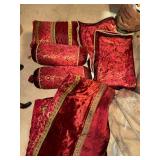 Burgundy Red Gold Decorative Queen Bedding Set Pillows Shams Comforter