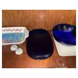 Mixed Serveware Lot Cobalt Glass Bowls Platter Ceramic Dish Shakers
