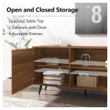 Espafurni - 80 - Inch Mid - Century Modern TV Stand for 75 - Inch TV - Wood Storage Console for Living & Bedroom - Walnut