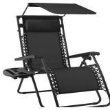 Best Choice Products 30” Wide Folding Zero Gravity Outdoor Recliner Patio Lounge Chair w/Adjustable Canopy Shade, Headrest, Side Accessory Tray - Black