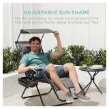Best Choice Products 30” Wide Folding Zero Gravity Outdoor Recliner Patio Lounge Chair w/Adjustable Canopy Shade, Headrest, Side Accessory Tray - Black