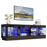 Hlivelood 71IN LED TV Stand for 85/80/75inch TV,High Glossy Modern Black TV Stands for Living Room,Gaming Entertainment Center with Storage Cabinet,RGB LED