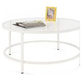 Best Choice Products 36in Modern Round Tempered Glass Accent Side Coffee Table for Living Room, Dining Room, Tea, Home Décor w/Metal Frame, Non-Marring Foot Caps White