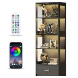 5-Tier Glass Display Cabinet with LED Lights & Adjustable Shelves & Drawer, Curio Cabinet for Home & Office