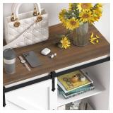 31.5” Buffet Storage Cabinet - Farmhouse Style, Sliding Barn Door, Adjustable Shelf - White & Brown