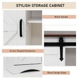 31.5” Buffet Storage Cabinet - Farmhouse Style, Sliding Barn Door, Adjustable Shelf - White & Brown