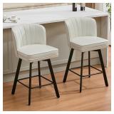 SAECKBERG 360°Swivel Counter Height Bar Stools with Back, 26 inch Solid Wood Legs, Bar Stool Modern Kitchen Island Chairs