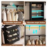 8FT Closet Organizer with 4 Wooden Drawers, Wood Closet Organizer System with Tower, Walk-in Closet Organizer Wardrobe Clothes Rack with 4 Hanging Rods, Garment Rack, Black