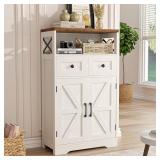Farmhouse Storage Cabinet with Barn Doors and Shelves, Farmhouse Kitchen Pantry, Small Tall Coffee Bar Cabinet with Storage, Hutch Cupboard for Bathroom, Laundry, Living Room,White