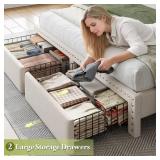 Queen/full Bed Frame with Storage Drawers & Bookcase Shelf - Tan