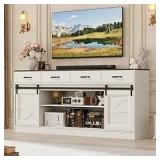 70" Large Farmhouse TV Stand for 85/80/75/70 Inch TVs w/4 Drawers,Rustic Tall Media Console w/Sliding Barn Door, Adjustable Shelves,Tall Entertainment Center for Living Room