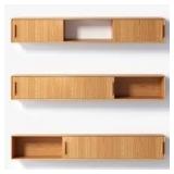 Wall-mounted floating TV stand and media console featuring a fluted/ribbed wood finish