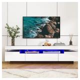 Large LED TV Stand for 70/75/85" TV, Living Room Entertainment Center w/RGB LED Lights & Storage Drawers Furniture, White Walnut High Gloss TV Cabinet Console Table-70.9"