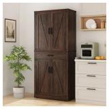 72" Farmhouse Kitchen Pantry Cabinet,4 Barn Doors, Storage Cabinet For Kitchen, Dining Room, Living Room