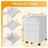 3 Drawers Mobile File Cabinet, Metal File Cabinets with Lock, Under Desk Rolling Filing Cabinet for Home Office Fit Letter/Legal/A4 Size