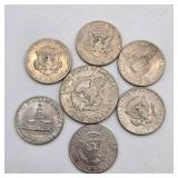 7 Kennedy Half Dollar Coin Lot – 1970s Bicentennial & Older Circulated 50 Cent Coins