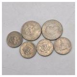 6 Kennedy Half Dollar Coin Lot – 1970s & Bicentennial 50 Cent Pieces – Circulated U.S. Coins