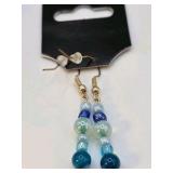 Handmade Blue Glass Beaded Dangle Earrings – Local Minnesota Senior Artist – 100% Proceeds Support Artist