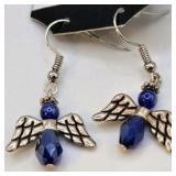 Handmade Angel Wing Blue Beaded Dangle Earrings – Local Minnesota Senior Artist – 100% Proceeds Support Artist