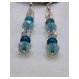 Handmade Blue & Clear Beaded Dangle Earrings – Local Minnesota Senior Artist – 100% Proceeds Support Artist