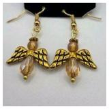 Handmade Gold-Tone Angel Dangle Earrings – Local Minnesota Senior Artist – 100% Proceeds Support Artist