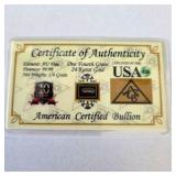 24K Gold American Certified Bullion Card – 1/4 Grain Pure Gold Collector Piece – Certified in USA