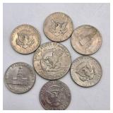 7 Kennedy Half Dollar Coin Lot – 1970s Bicentennial & Older Circulated 50 Cent Coins