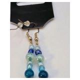 Handmade Blue Glass Beaded Dangle Earrings – Local Minnesota Senior Artist – 100% Proceeds Support Artist
