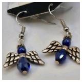 Handmade Angel Wing Blue Beaded Dangle Earrings – Local Minnesota Senior Artist – 100% Proceeds Support Artist