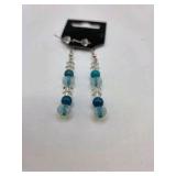 Handmade Blue & Clear Beaded Dangle Earrings – Local Minnesota Senior Artist – 100% Proceeds Support Artist