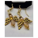 Handmade Gold-Tone Angel Dangle Earrings – Local Minnesota Senior Artist – 100% Proceeds Support Artist