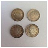 4 Silver Roosevelt Dimes – 1952, 1952-D, 1953-S & 1954 – 90% Silver Coin Lot